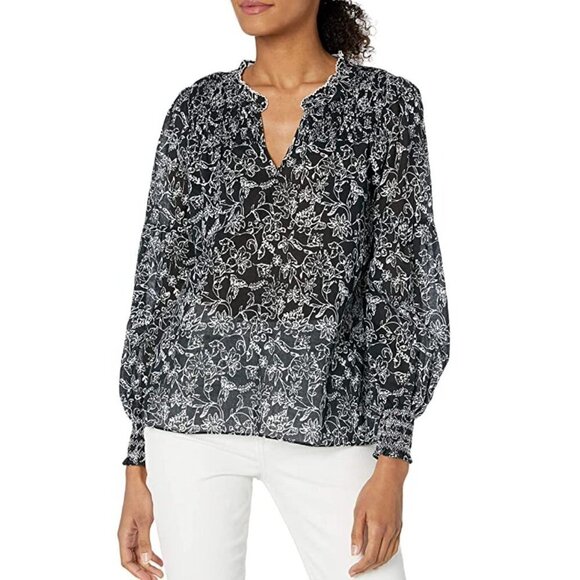 NWT Parker Long Sleeve, Craig Floral Print Blouse Black Aurora MSRP $248 - Picture 1 of 4